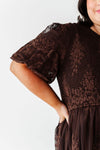 Mia Embroidered Smocked Dress in Brown