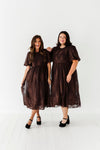 Mia Embroidered Smocked Dress in Brown