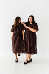 Mia Embroidered Smocked Dress in Brown