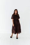 Mia Embroidered Smocked Dress in Brown