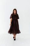 Mia Embroidered Smocked Dress in Brown