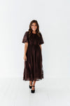 Mia Embroidered Smocked Dress in Brown