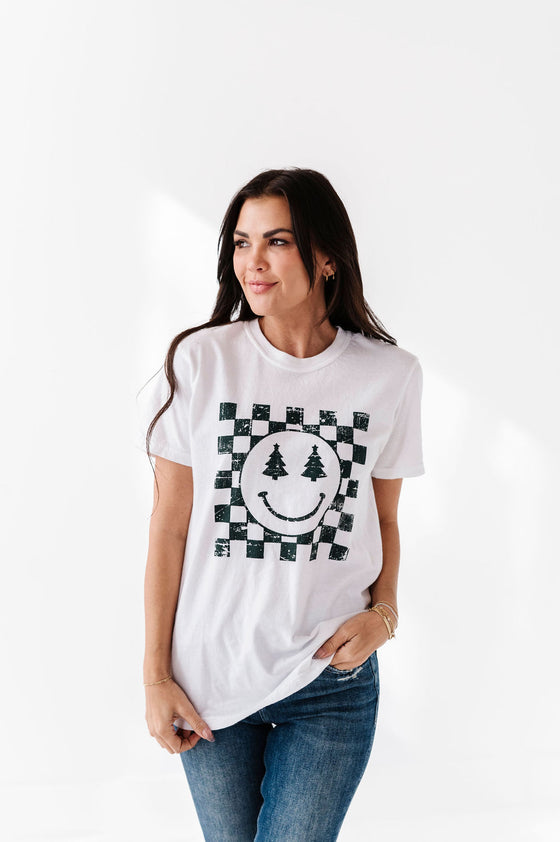 Christmas Smiles Graphic Tee in White