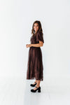 Mia Embroidered Smocked Dress in Brown