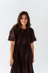 Mia Embroidered Smocked Dress in Brown