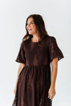 Mia Embroidered Smocked Dress in Brown