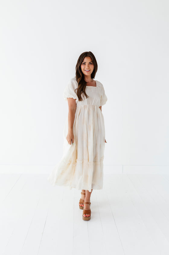 Lola Embroidered Dress in Cream - Size 1X Left