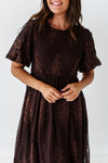 Mia Embroidered Smocked Dress in Brown