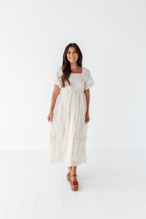 Lola Embroidered Dress in Cream - Size 1X Left