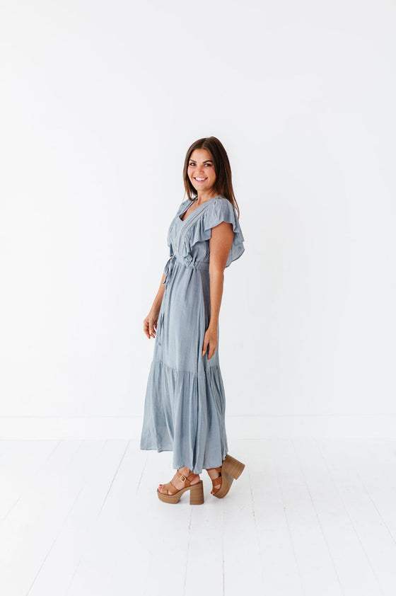 Tillie Midi Dress in Dusty Blue