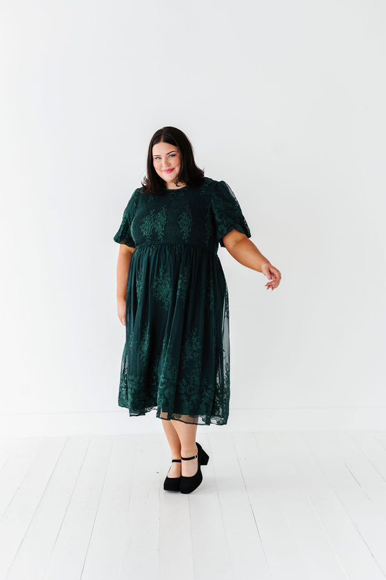 Mia Embroidered Smocked Dress in Emerald