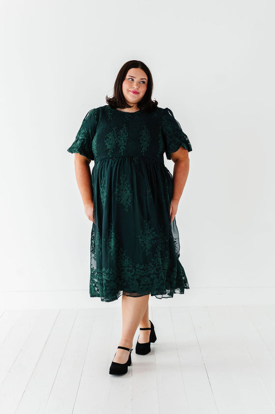 Mia Embroidered Smocked Dress in Emerald