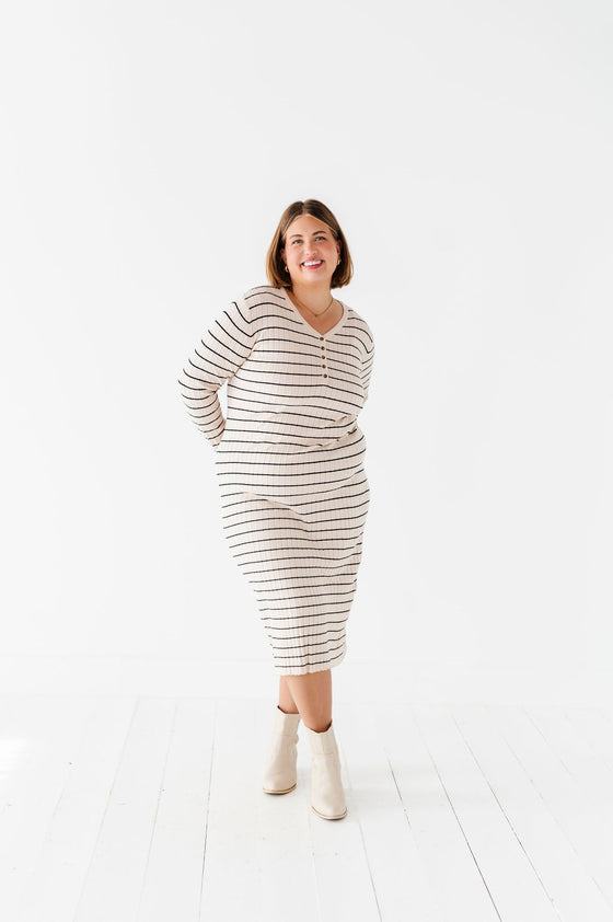 Willow Stripe Sweater Dress in Oatmeal