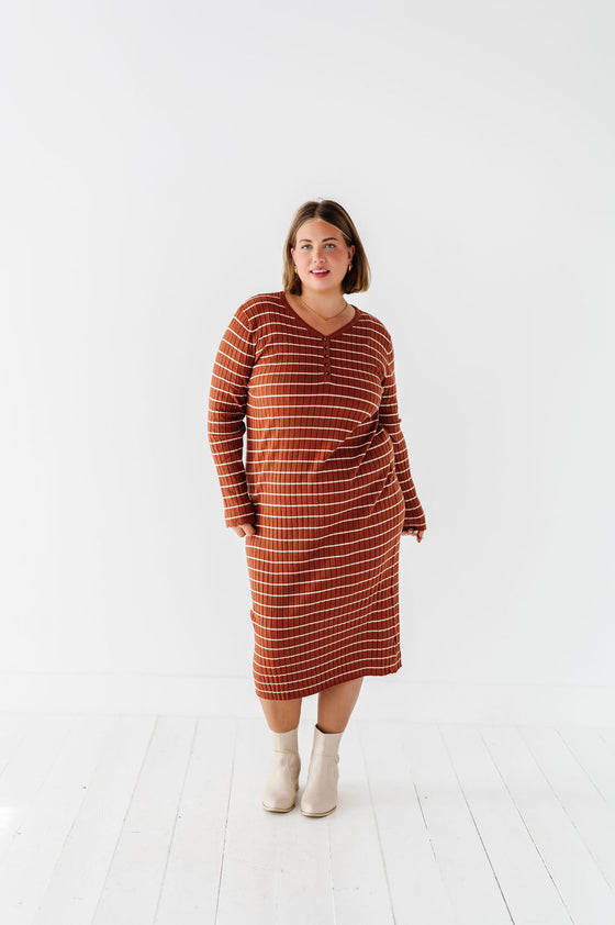 Willow Stripe Sweater Dress in Rust