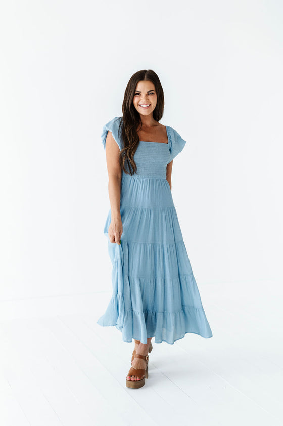 Raquel Tiered Dress in Light Blue