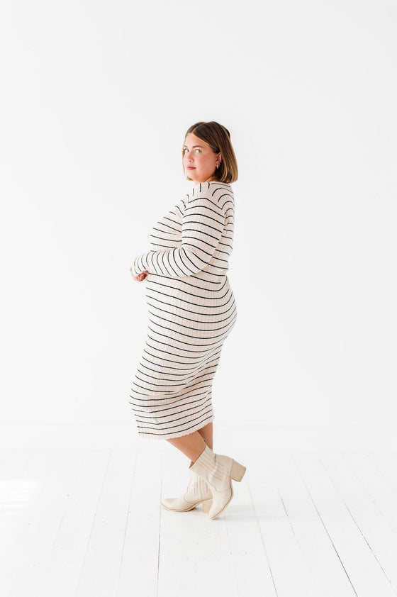 Willow Stripe Sweater Dress in Oatmeal