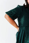 Mia Embroidered Smocked Dress in Emerald