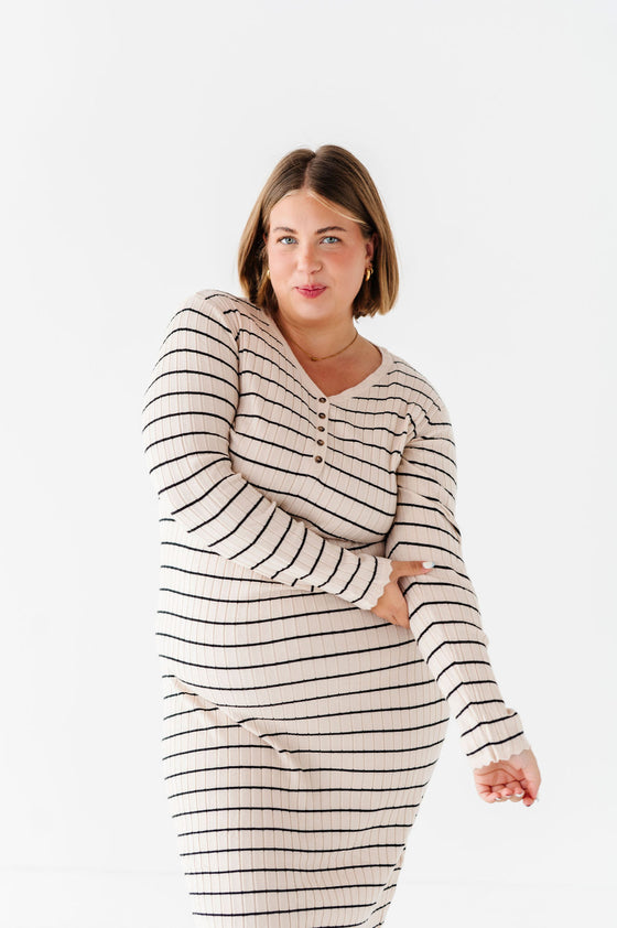 Willow Stripe Sweater Dress in Oatmeal