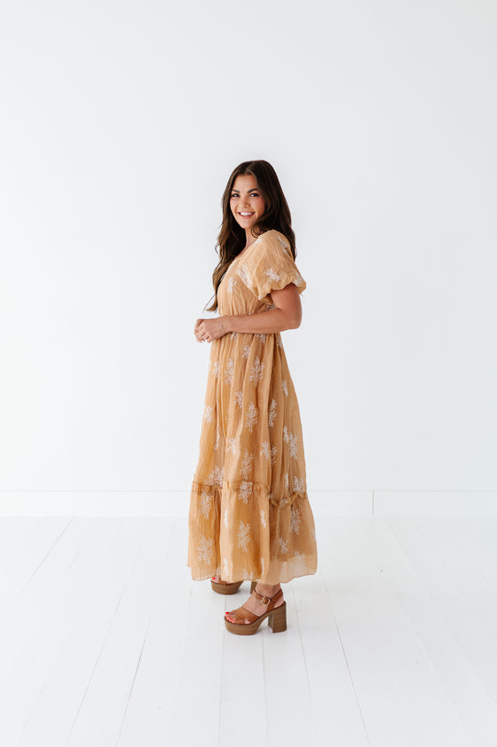 Lola Embroidered Dress in Camel - Size Medium Left