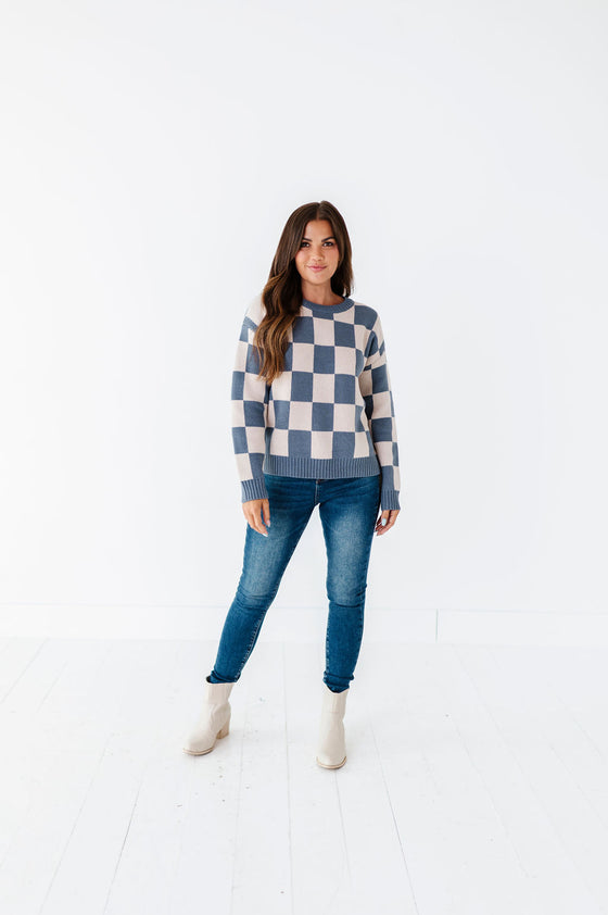 Sawyer Checkered Sweater in Blue