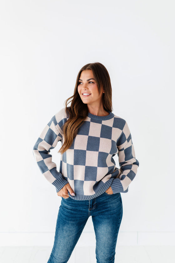 Sawyer Checkered Sweater in Blue