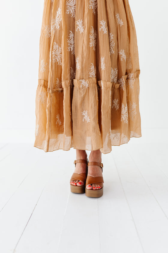 Lola Embroidered Dress in Camel