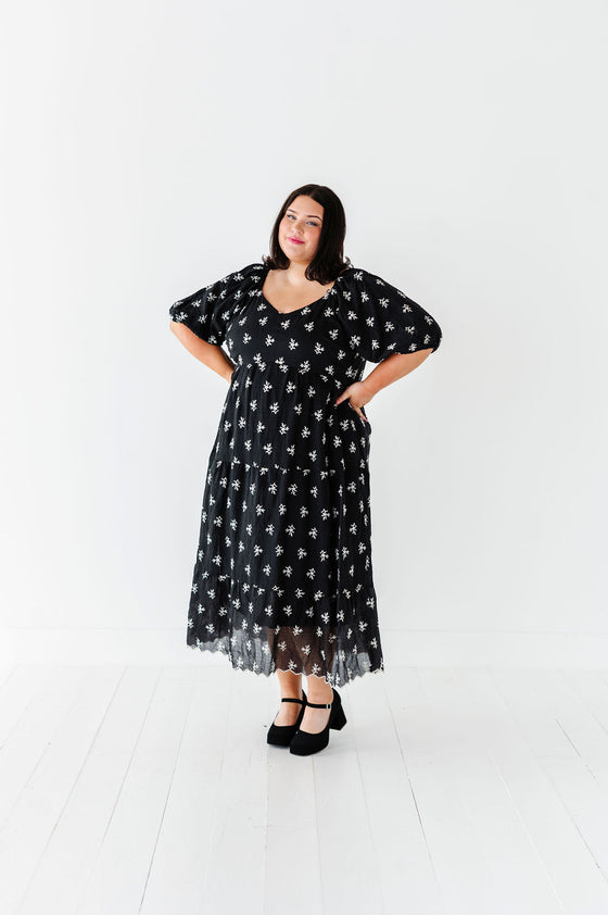 Pearl Midi Dress in Black