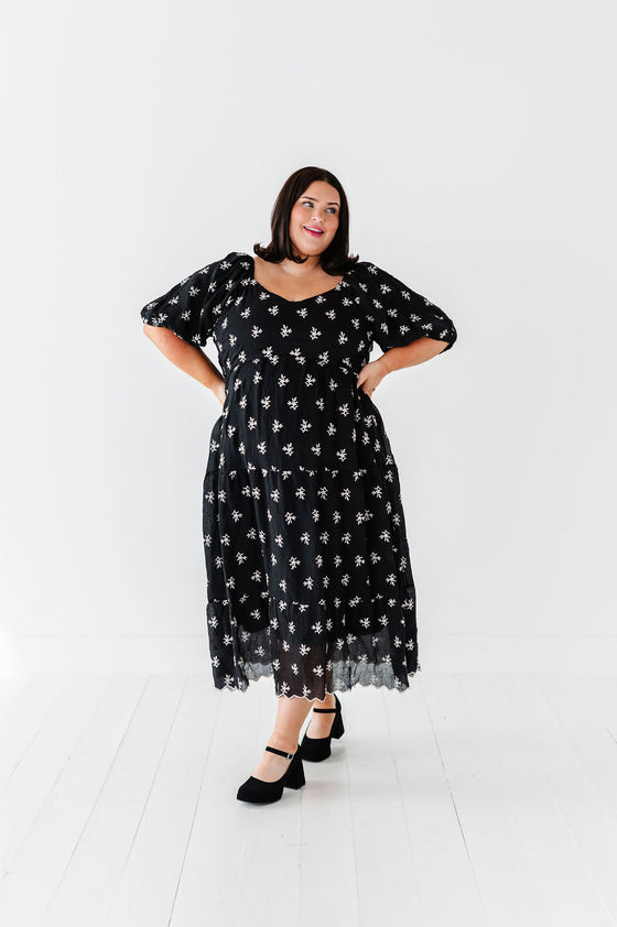 Pearl Midi Dress in Black