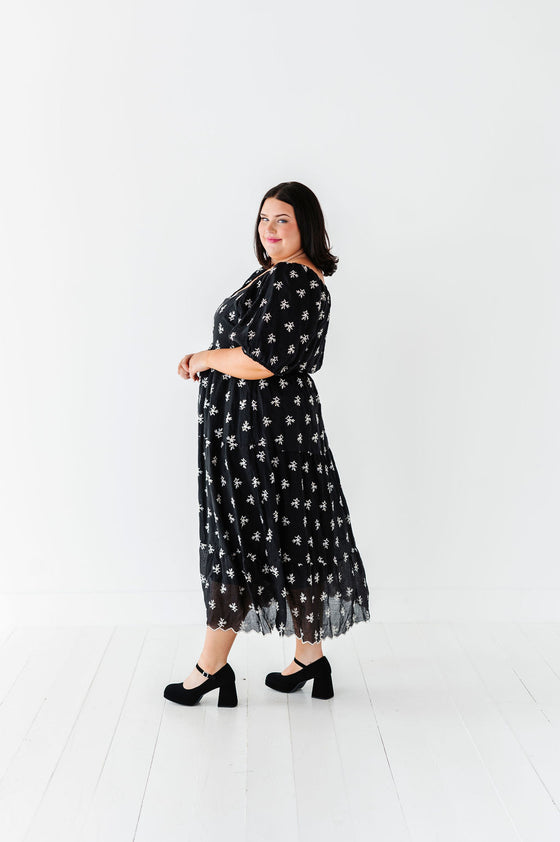 Pearl Midi Dress in Black