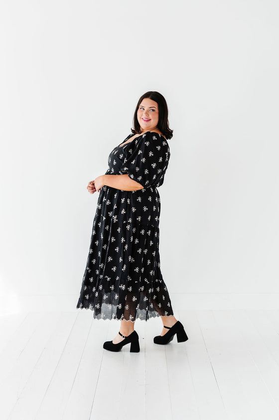 Pearl Midi Dress in Black