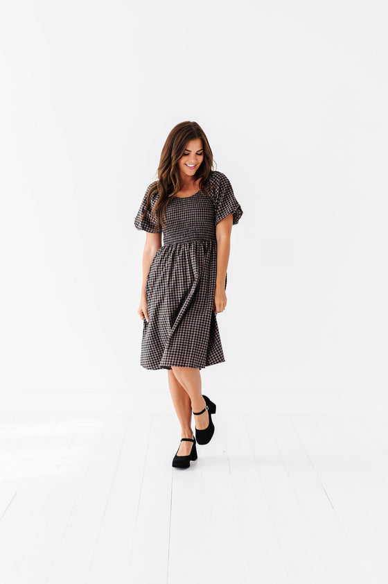 Xana Gingham Dress in Black