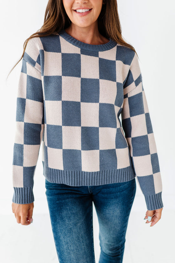 Sawyer Checkered Sweater in Blue