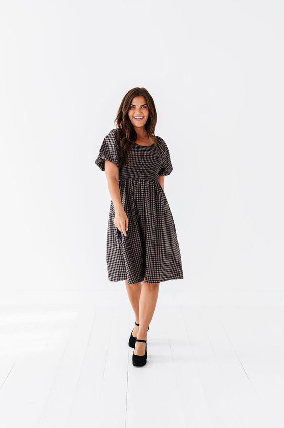 Xana Gingham Dress in Black