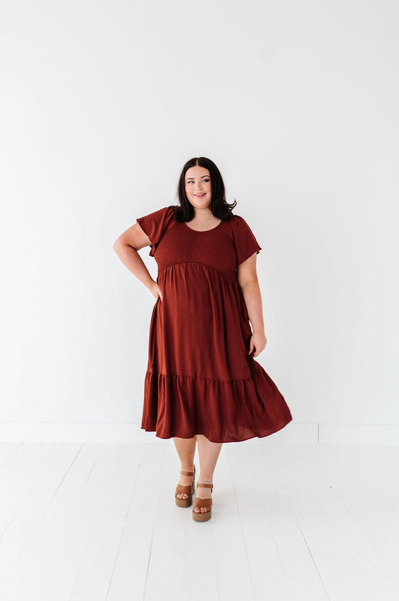 Mollie Midi Dress in Deep Rust