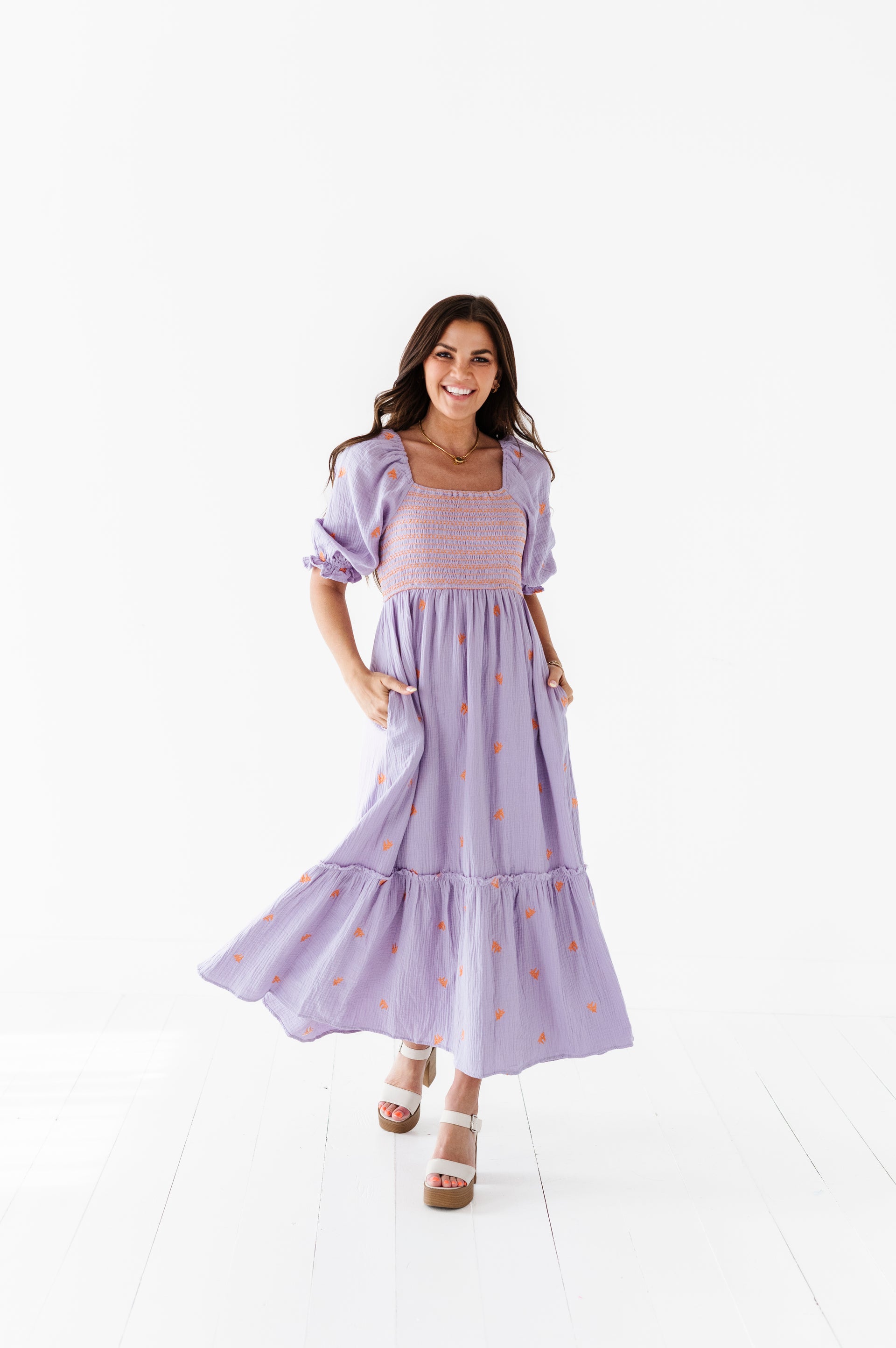 green emerald velvet dress Lavender Floral Embroidered A-line Princess Dress – Ohmollydress main image 0