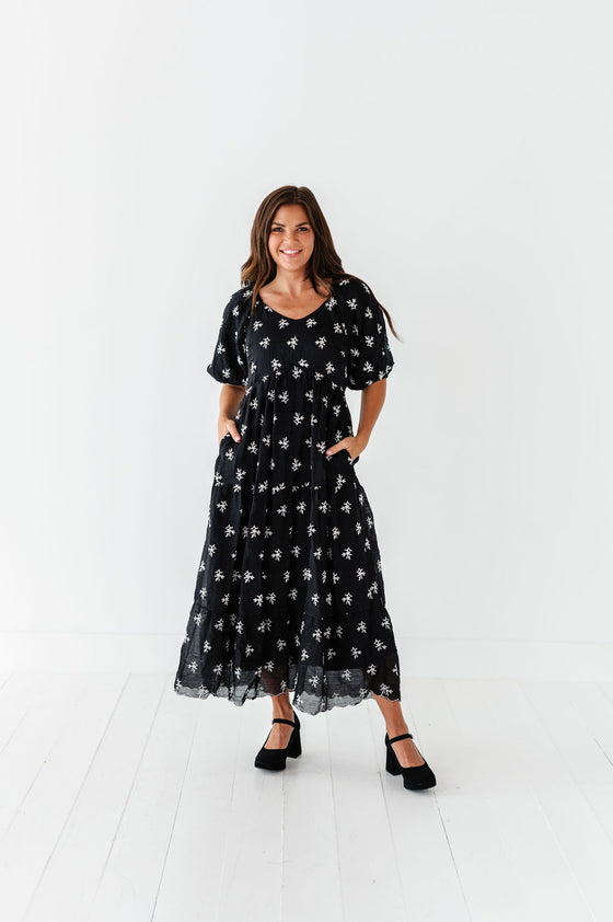 Pearl Midi Dress in Black