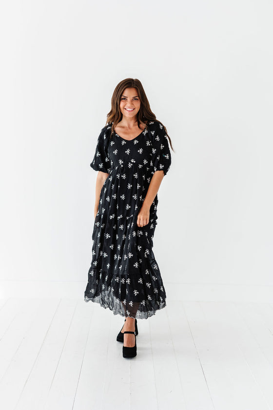 Pearl Midi Dress in Black