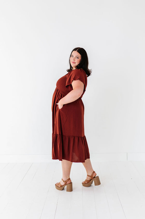 Mollie Midi Dress in Deep Rust