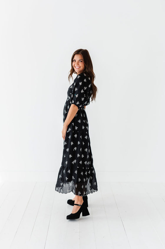 Pearl Midi Dress in Black