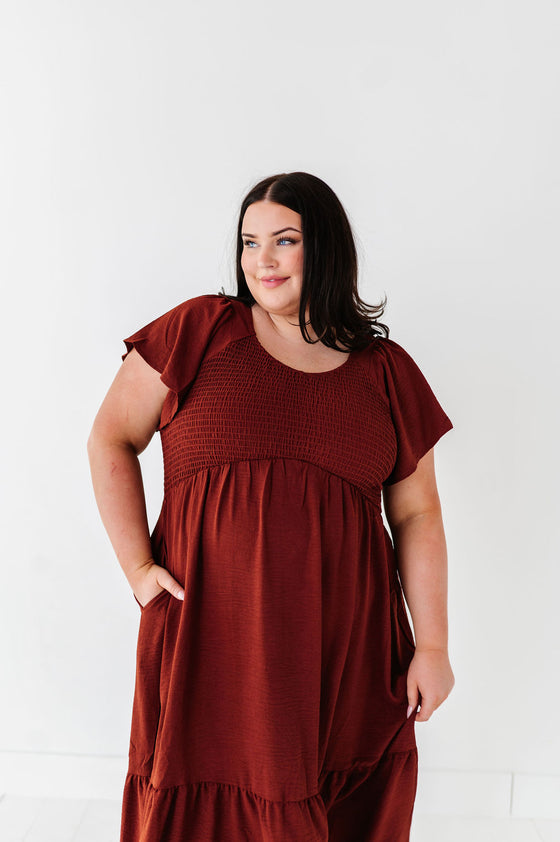 Mollie Midi Dress in Deep Rust