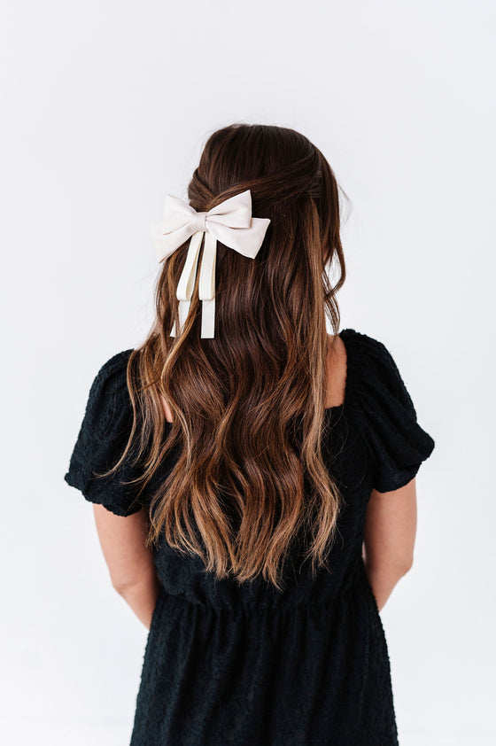 Satin Hair Bow in Cream