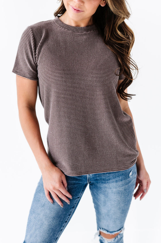 Jessa Ribbed Top in Brown