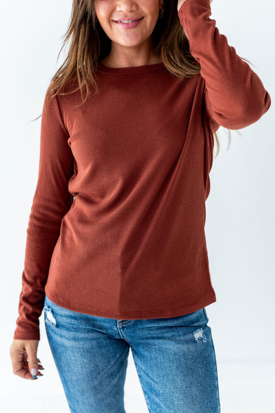 Kori Basic Ribbed Top in Copper