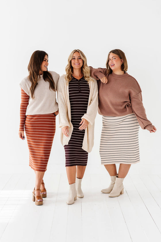 Willow Stripe Sweater Dress in Cacao