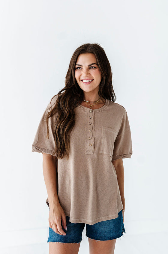 Drew Henley Knit Top in Taupe