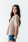 Drew Henley Knit Top in Taupe - Size Small Left