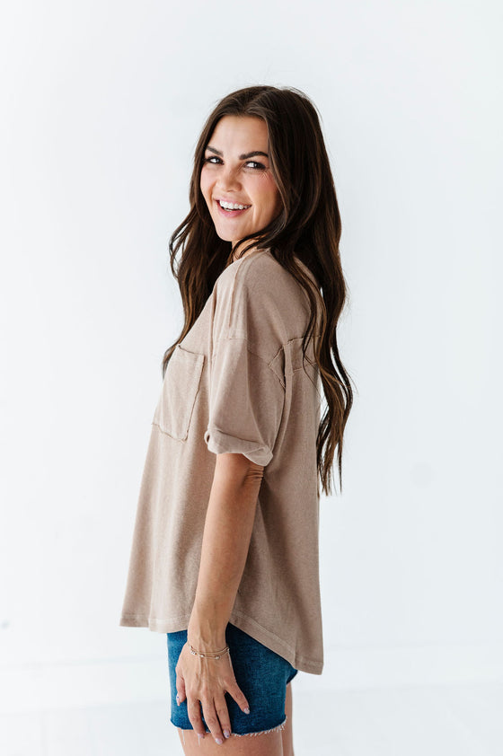 Drew Henley Knit Top in Taupe