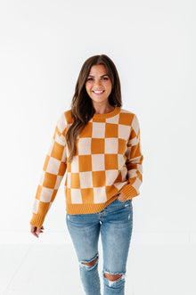  Sawyer Checkered Sweater in Pumpkin Spice