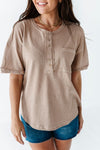 Drew Henley Knit Top in Taupe