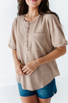 Drew Henley Knit Top in Taupe - Size Small Left